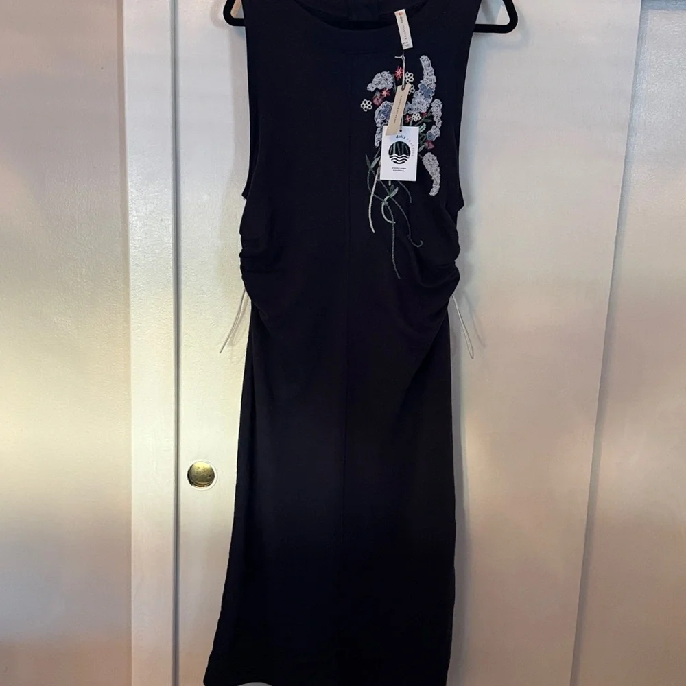 πΌ Anthropologie Daily Practice Navy Sleeveless Floral Embroidered XL Cinch Dress - Picture 15 of 17